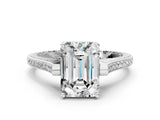 White gold Emerald Solitaire Diamond Ring with Channel Set Band and Bezel Prong Setting_56