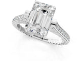 White gold Emerald Solitaire Diamond Ring with Channel Set Band and Bezel Prong Setting_57
