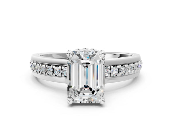 Platinum Emerald Cut Solitaire Engagement Ring Setting with Raised Channel Band and Rope Collar Head
