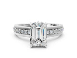 White gold Emerald Solitaire Diamond Ring with Channel Set Band and Six-Prong Setting_52