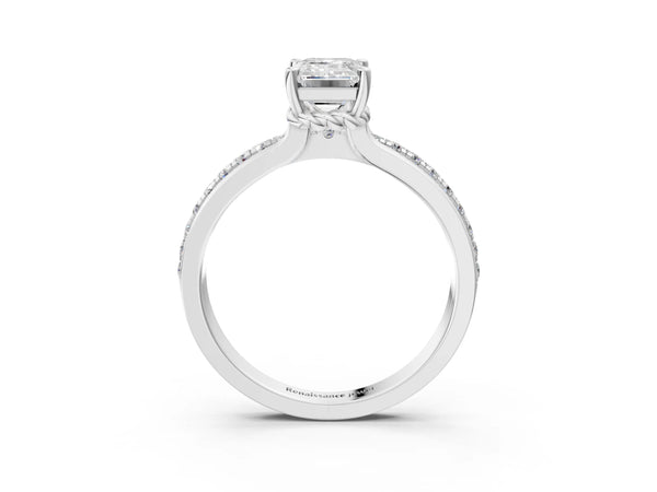 Platinum Emerald Cut Solitaire Engagement Ring Setting with Raised Channel Band and Rope Collar Head