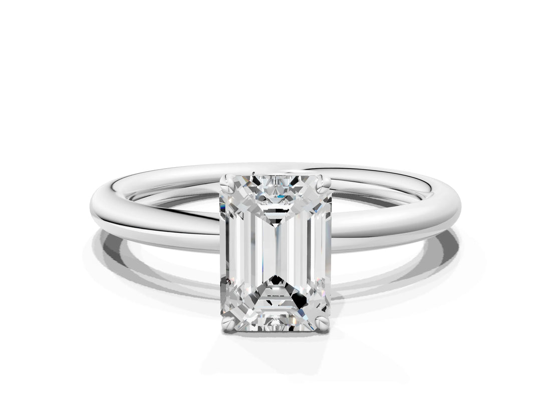 White gold Emerald Solitaire Diamond Ring with Four-Prong Setting on a Plain Band_20
