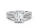 White gold Emerald Solitaire Diamond Ring with Milgrain Pavé Band and Four-Prong Setting_157