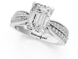 White gold Emerald Solitaire Diamond Ring with Milgrain Pavé Band and Four-Prong Setting_158