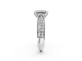 White gold Emerald Solitaire Diamond Ring with Milgrain Pavé Band and Four-Prong Setting_159