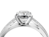 White gold Emerald Solitaire Diamond Ring with Milgrain Pavé Band and Four-Prong Setting_161
