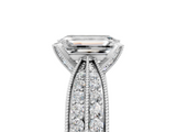 White gold Emerald Solitaire Diamond Ring with Milgrain Pavé Band and Four-Prong Setting_162