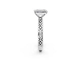 White gold Emerald Solitaire Diamond Ring with Milgrain and Black Enamel X Pattern Band_136
