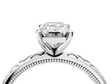 White gold Emerald Solitaire Diamond Ring with Milgrain and Black Enamel X Pattern Band_138
