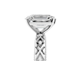 White gold Emerald Solitaire Diamond Ring with Milgrain and Black Enamel X Pattern Band_139