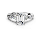 White gold Emerald Solitaire Diamond Ring with Pavé Band and Four-Prong Setting_158