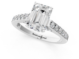 White gold Emerald Solitaire Diamond Ring with Pavé Band and Four-Prong Setting_159