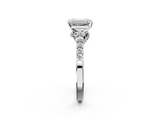 White gold Emerald Solitaire Diamond Ring with Pavé Band and Four-Prong Setting_160