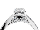 White gold Emerald Solitaire Diamond Ring with Pavé Band and Four-Prong Setting_162