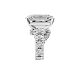 White gold Emerald Solitaire Diamond Ring with Pavé Band and Four-Prong Setting_163