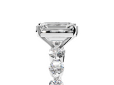 White gold Emerald Solitaire Diamond Ring with Pave Band and Four-Prong Setting_290