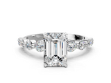 White gold Emerald Solitaire Diamond Ring with Pave Band and Four-Prong Setting_291
