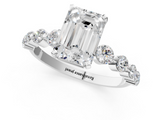 White gold Emerald Solitaire Diamond Ring with Pave Band and Four-Prong Setting_292