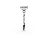 White gold Emerald Solitaire Diamond Ring with Pave Band and Four-Prong Setting_293