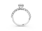 White gold Emerald Solitaire Diamond Ring with Pave Band and Four-Prong Setting_294
