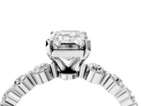 White gold Emerald Solitaire Diamond Ring with Pave Band and Four-Prong Setting_295