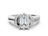 White gold Emerald Solitaire Diamond Ring with Pave Band and Six-Prong Setting_51
