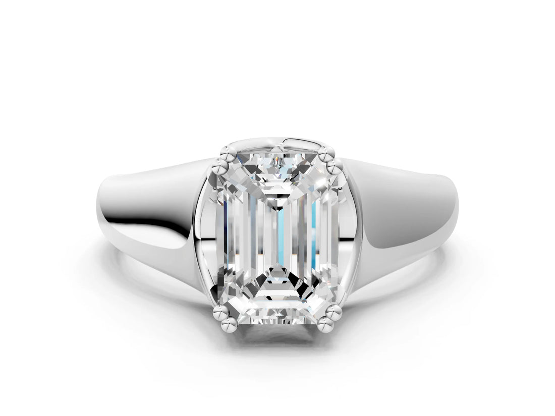 White gold Emerald Solitaire Diamond Ring with Six-Prong Cathedral Setting_31