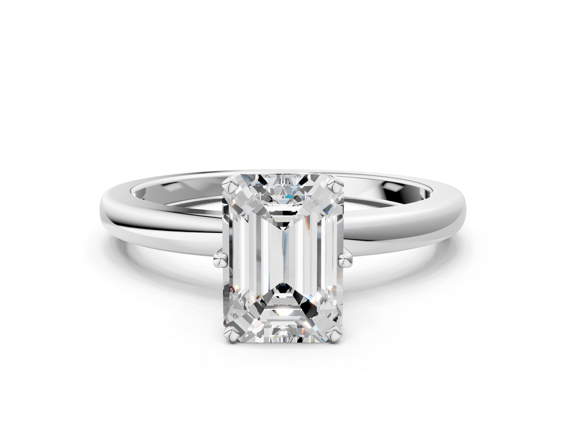 White gold Emerald Solitaire Diamond Ring with Six-Prong Setting on a Classic Band_3