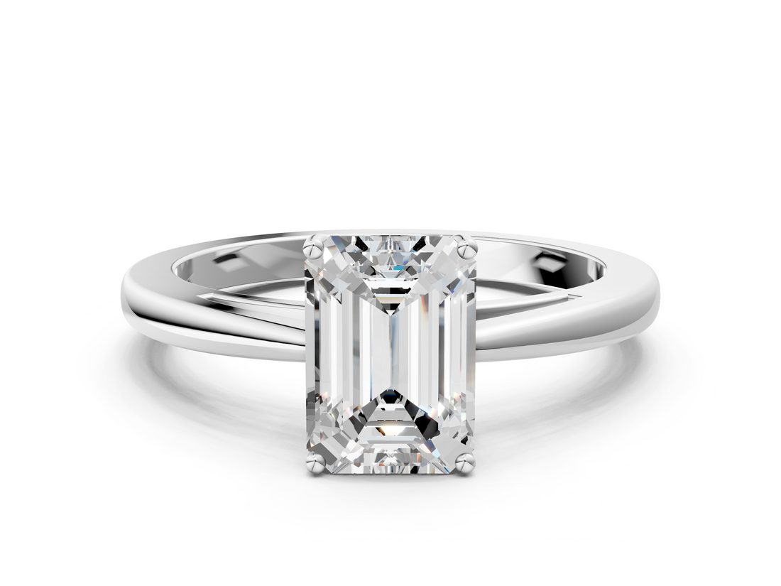 White gold Emerald Solitaire Diamond Ring with Split Shank and Four-Prong Setting_20