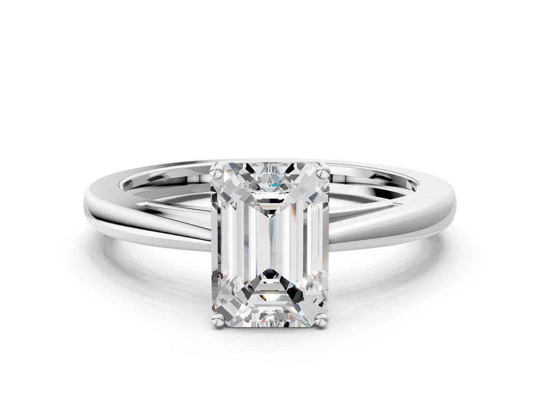 White gold Emerald Solitaire Diamond Ring with Split Shank and Four-Prong Setting_24