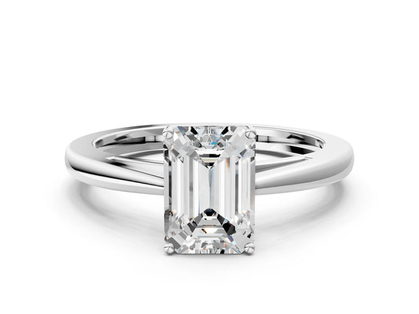White Gold Emerald Cut Cathedral Solitaire Engagement Ring Setting with Open Shoulders