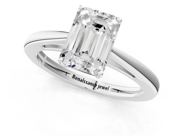 White Gold Emerald Cut Cathedral Solitaire Engagement Ring Setting with Open Shoulders
