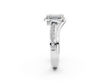 White gold Emerald Solitaire Diamond Ring with Split Shank and Prong Setting_154