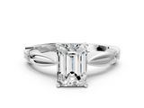 White gold Emerald Solitaire Diamond Twisted Band with Four-Prong Setting_87