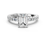 White gold Emerald Solitaire Diamond with Pavé Band and Four-Prong Setting_69