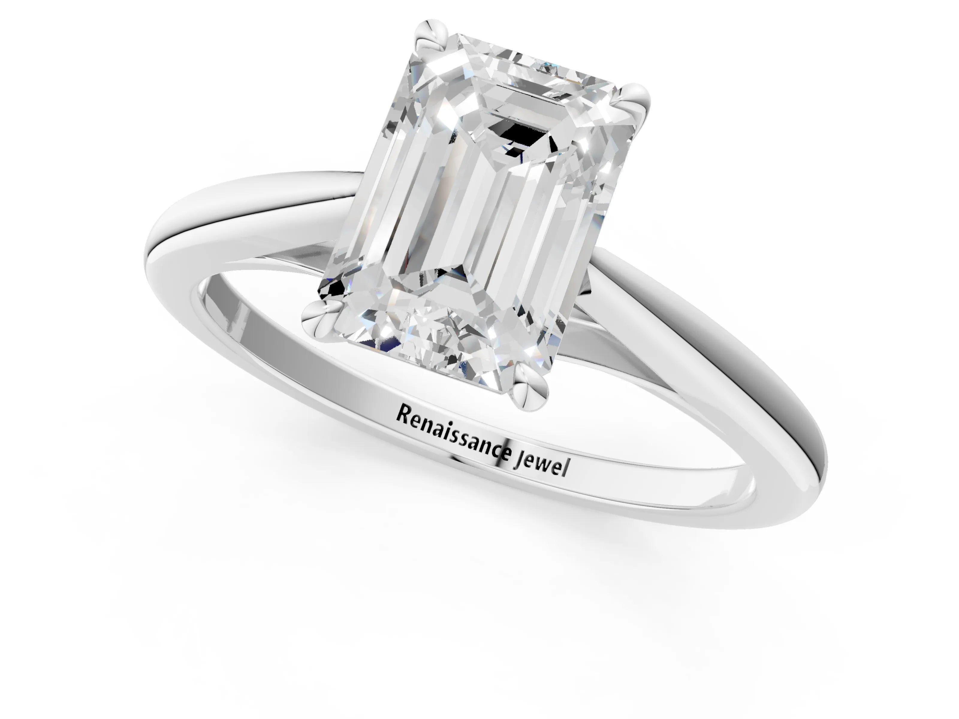 White gold Emerald Solitaire Engagement Ring with Four-Prong Setting and Classic Band 1