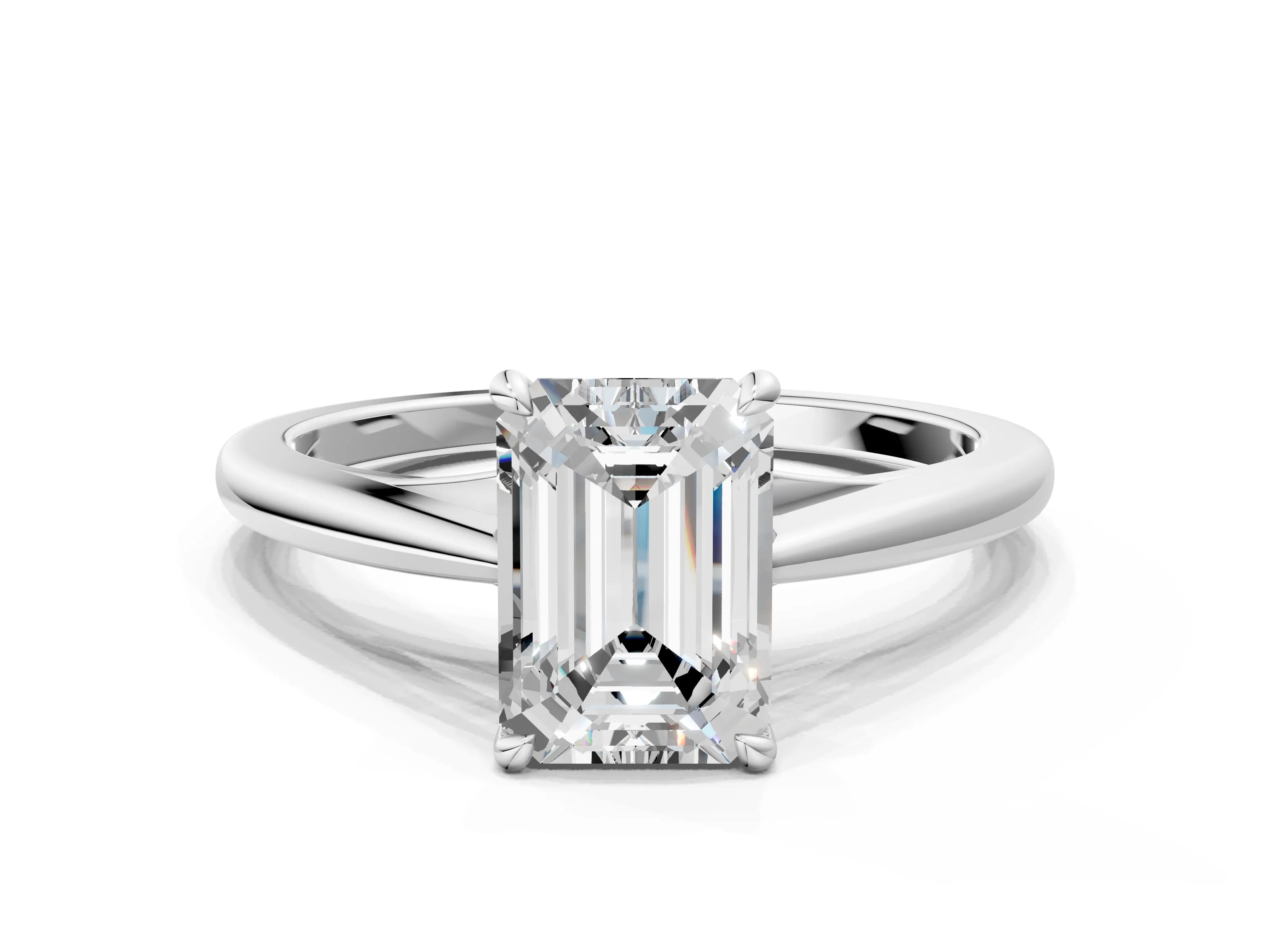 White gold Emerald Solitaire Engagement Ring with Four-Prong Setting and Classic Band