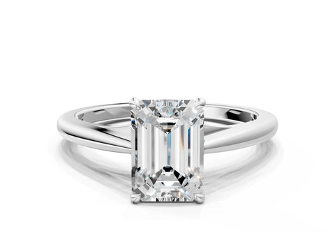 White gold Emerald Solitaire Engagement Ring with Four-Prong Setting and Classic Band