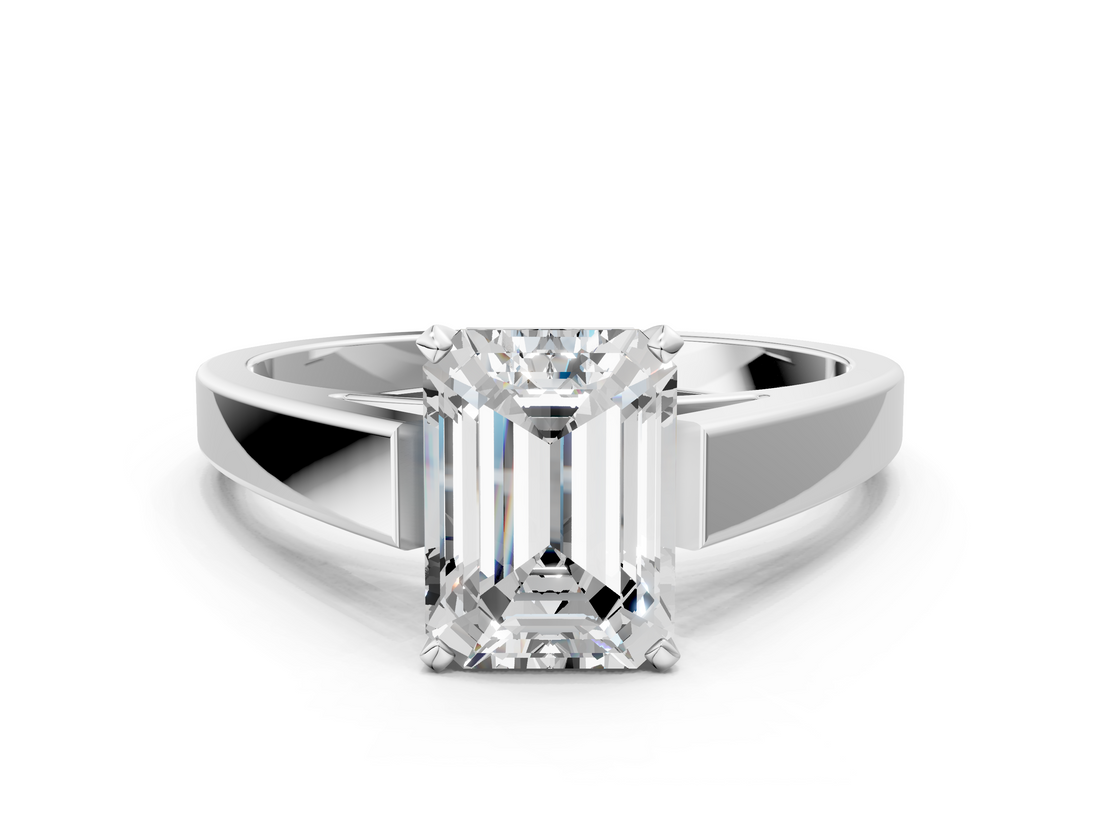 White gold Emerald Solitaire Engagement Ring with Four-Prong Setting and Tapered Band_36