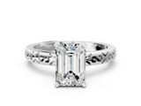 White gold Emerald Solitaire Engagement Ring with Scrollwork Band and Four-Prong Setting_167