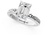 White gold Emerald Solitaire Engagement Ring with Scrollwork Band and Four-Prong Setting_168