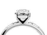 White gold Emerald Solitaire Engagement Ring with Scrollwork Band and Four-Prong Setting_171