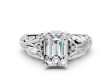 White gold Emerald Solitaire Filigree Engagement Ring with Halo and Prong Setting_104