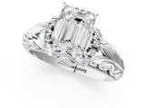 White gold Emerald Solitaire Filigree Engagement Ring with Halo and Prong Setting_105