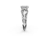 White gold Emerald Solitaire Filigree Engagement Ring with Halo and Prong Setting_106