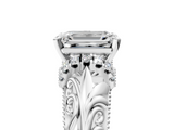 White gold Emerald Solitaire Filigree Engagement Ring with Halo and Prong Setting_115