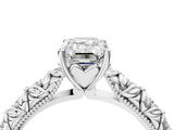 White gold Emerald Solitaire Floral Milgrain Engagement Ring_52