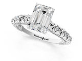 White gold Emerald Solitaire Floral Milgrain Engagement Ring_53