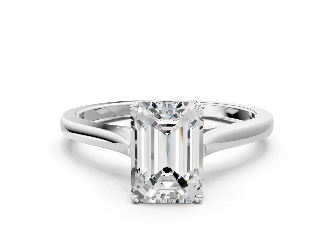 White gold Emerald Solitaire Heart Prong Engagement Ring with Tapered Band_55