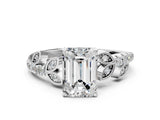 White gold Emerald Solitaire Leaf-Inspired Diamond Ring with Pavé Band and Four-Prong Setting_4